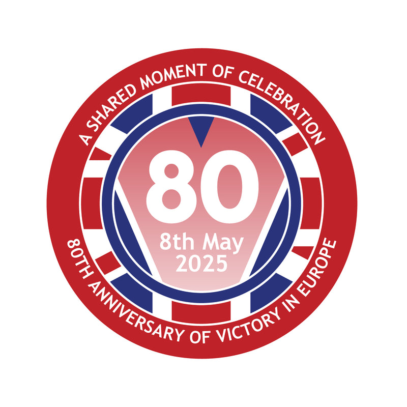 VE Day 80th Anniversary 50mm Round Stickers Design 1 (Pack of 40) - Special Edition