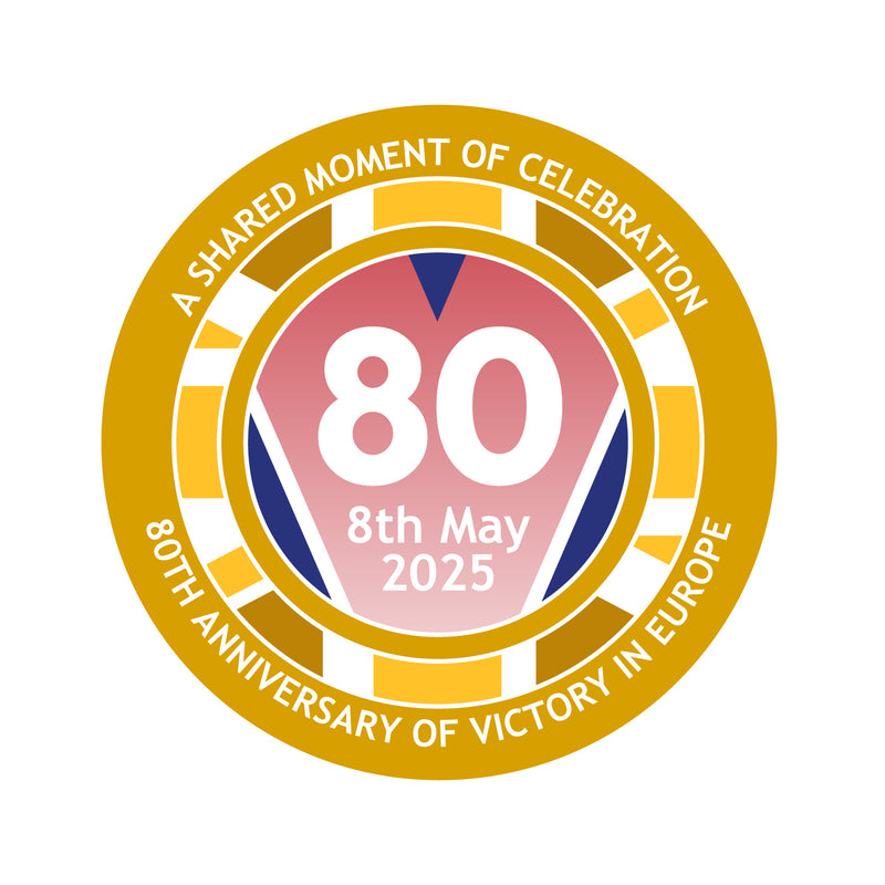 VE Day 80th Anniversary 50mm Round Stickers Design 2 (Pack of 40) - Special Edition