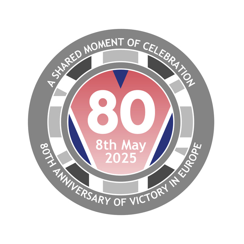 VE Day 80th Anniversary 50mm Round Stickers Design 3 (Pack of 40) - Special Edition