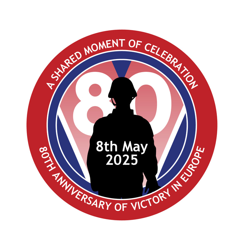 VE Day 80th Anniversary 50mm Round Stickers Design 4 (Pack of 40) - Special Edition