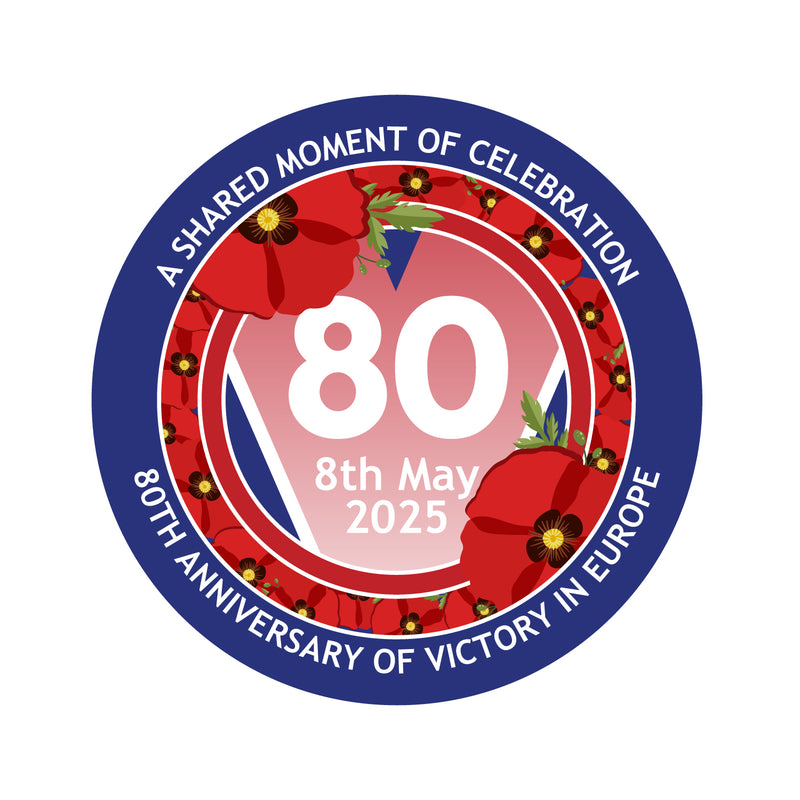 VE Day 80th Anniversary 50mm Round Stickers Design 7 (Pack of 40) - Special Edition