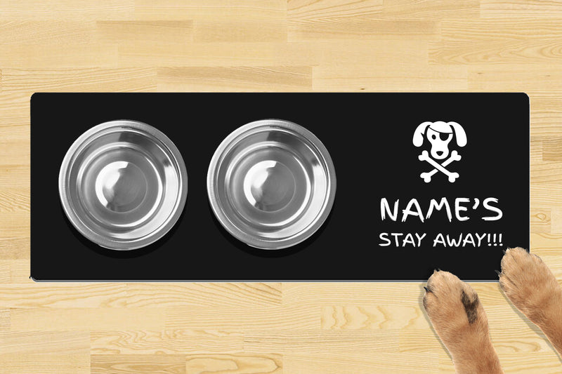 Personalised Dog Bowl Mat (880mm x 300mm)(2 Bowl Design) - Stay Away