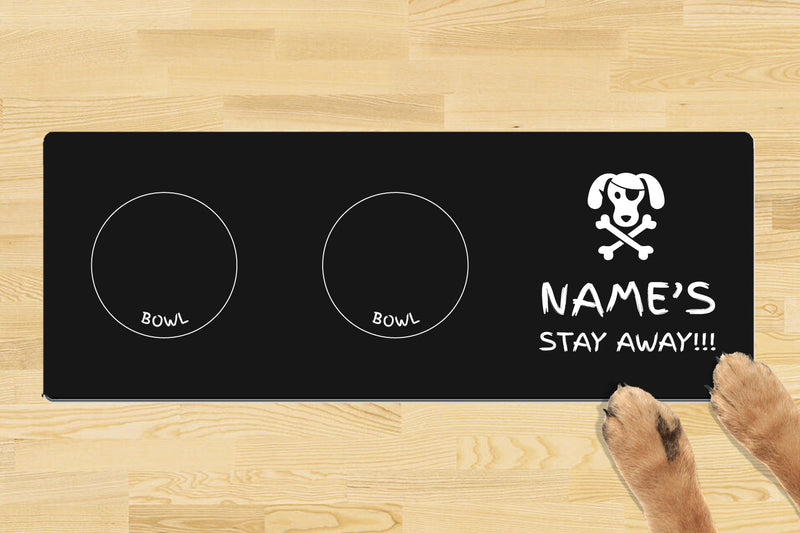 Personalised Dog Bowl Mat (880mm x 300mm)(2 Bowl Design) - Stay Away