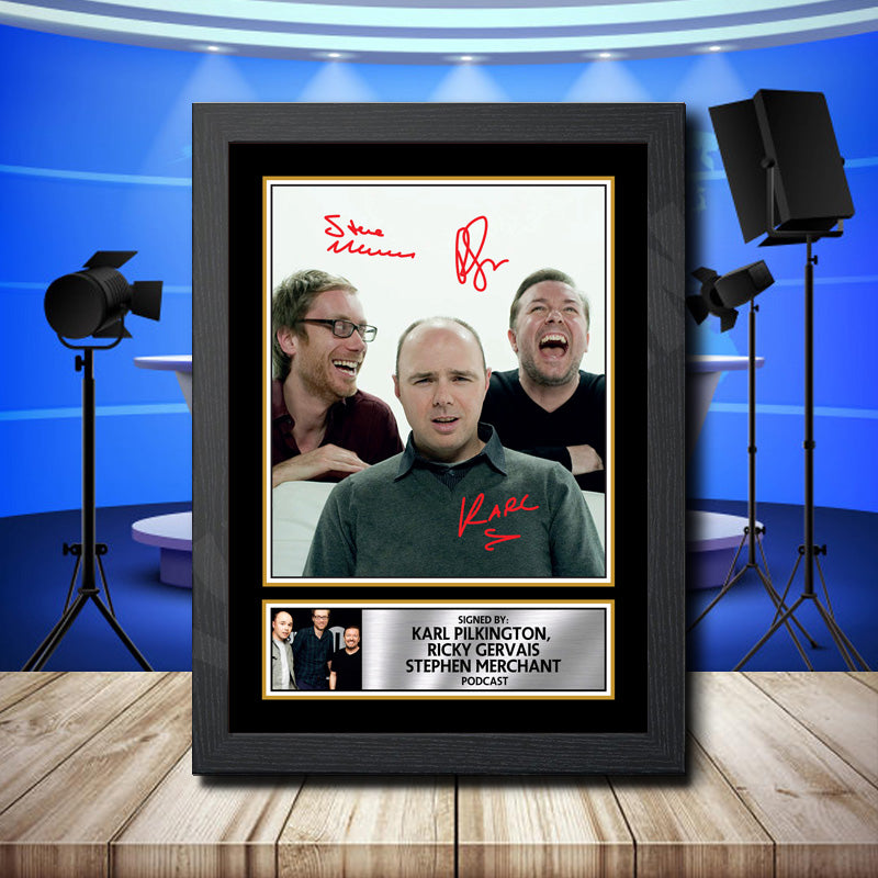 Stephen Merchant, Ricky Gervais And Karl Pilkington 2 Printed Signature Television Star Poster Print Framed Wall Art Gift – Stephen Merchant, Ricky Gervais And Karl Pilkington 2 Printed Signature