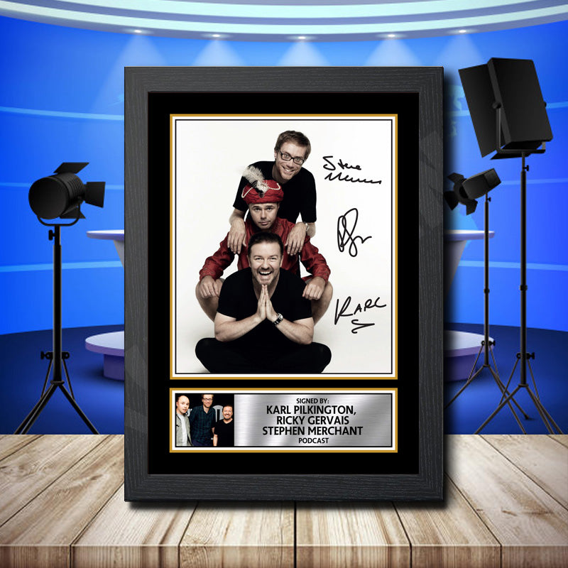 Stephen Merchant, Ricky Gervais And Karl Pilkington 1 Printed Signature Television Star Poster Print Framed Wall Art Gift – Stephen Merchant, Ricky Gervais And Karl Pilkington 1 Printed Signature