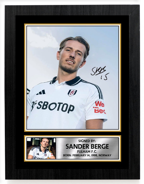 Sander Berge Printed Signature Poster Print – Fulham F.C. – Norway International Football Wall Art – Gift for Fans & Collectors – Reproduction Print