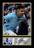 Savinho Signed Autographed Poster Print – Manchester City F.C. & Brazil Star – Dual Image with Career Tribute Plaque – Football Memorabilia Gift