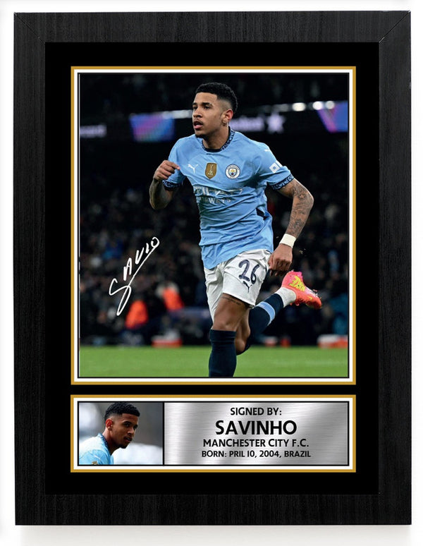 Savinho Printed Signature Poster Print – Manchester City F.C. – Brazil International Football Wall Art – Gift for Fans & Collectors