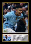Savinho Signed Autographed Poster Print – Manchester City F.C. & Brazil Star – Dual Image with Career Tribute Plaque – Football Memorabilia Gift