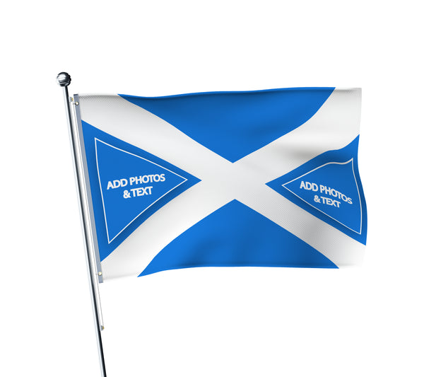 Personalised Scotland terrace flag: Saltire football fan flag, printed with custom wording
