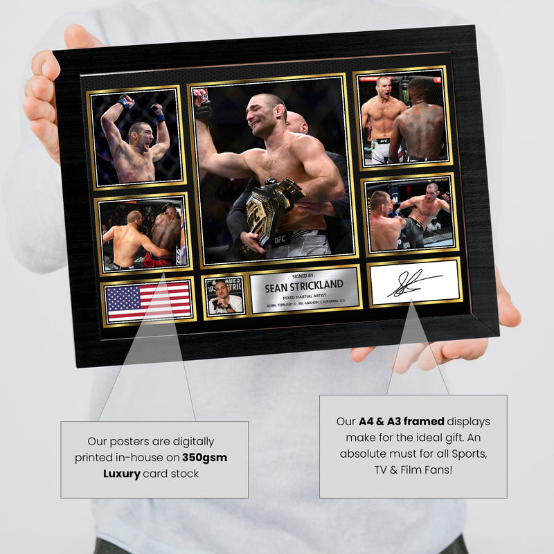 Sean Strickland UFC FIighters Framed Autographed Print - Limited Edition Autograph Fan Gift – Collectible Memorabilia Merchandise