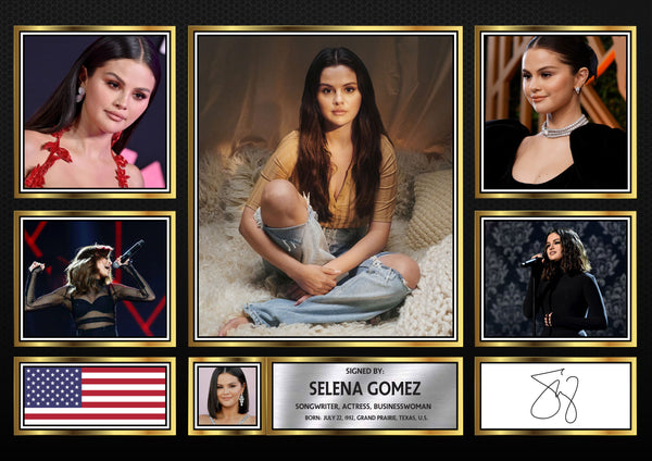 Selena Gomez Singers Framed Printed Signature Print – Fan Gift – Wall Art