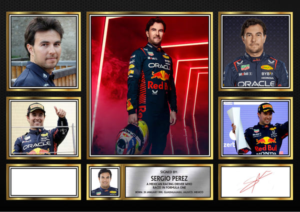 Sergio Pérez F1 Driver Printed Signature Gift Poster Print Artwork Display