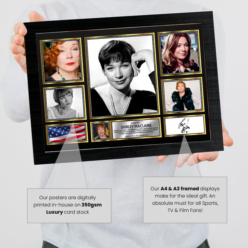 Shirley MacLaine Actors Framed Autographed Print - Limited Edition Autograph Fan Gift – Collectible Memorabilia Merchandise