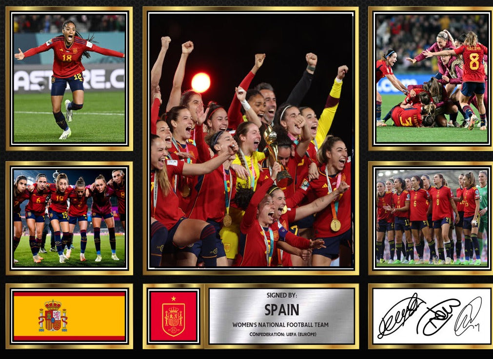 Spain Ladies Football Teams Framed Printed Signature Print – Fan Gift – Wall Art – Spain Ladies Football Teams Framed Printed Signature Print – A4 Poster