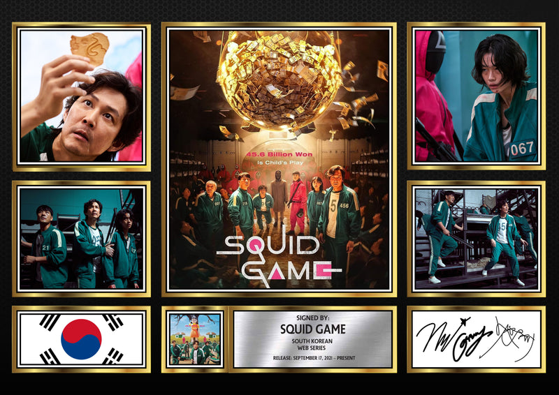 Squid Game Netflix Shows Framed Autographed Print - Limited Edition Autograph Fan Gift – Collectible Memorabilia Merchandise