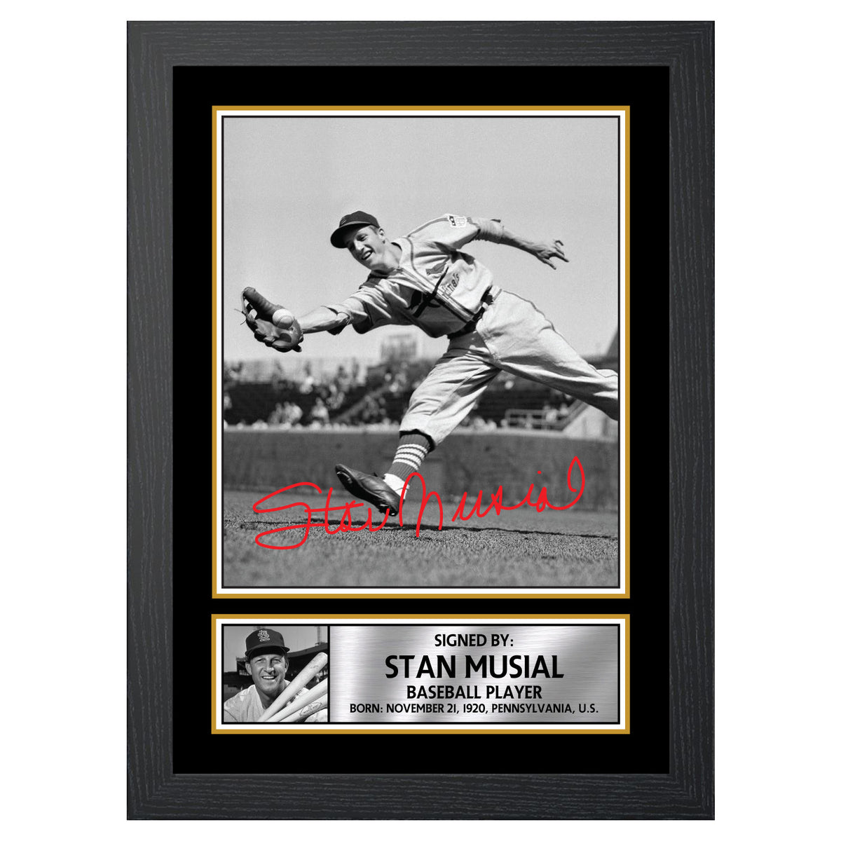 Stan Musial 2 Baseball Player Printed Signature Poster Print Gift