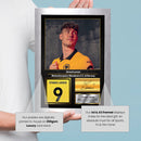 Strand Larsen Printed Signed Poster – Wolverhampton Wanderers FC & Norway Striker Tribute Wall Art with Jersey & Bio Plaque – Premier League Football Memorabilia for Fans & Collectors