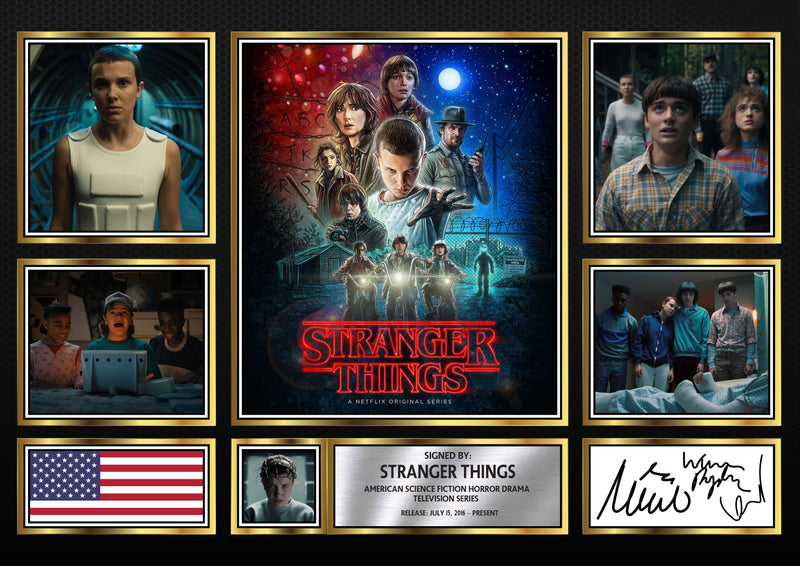 Stranger Things Netflix Shows Framed Autographed Print - Limited Edition Autograph Fan Gift – Collectible Memorabilia Merchandise