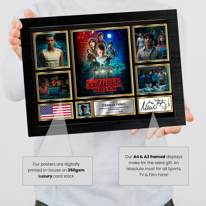 Stranger Things Netflix Shows Framed Autographed Print - Limited Edition Autograph Fan Gift – Collectible Memorabilia Merchandise