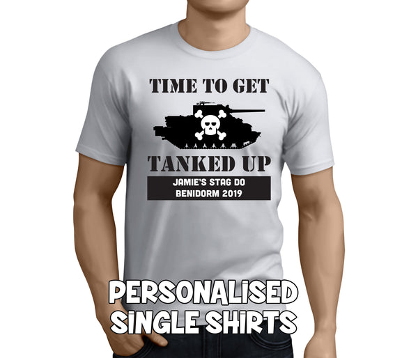 Army stag do t-shirt printed in black on a white tee