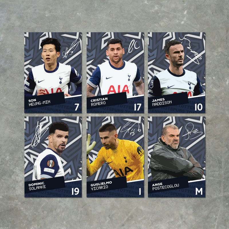 Tottenham Hotspur Players SIGNED A6 Poster Pack - 6 Autographed Poster Print Cards (Son, Romero, Maddison, Solanke, Vicario, Postecoglou)