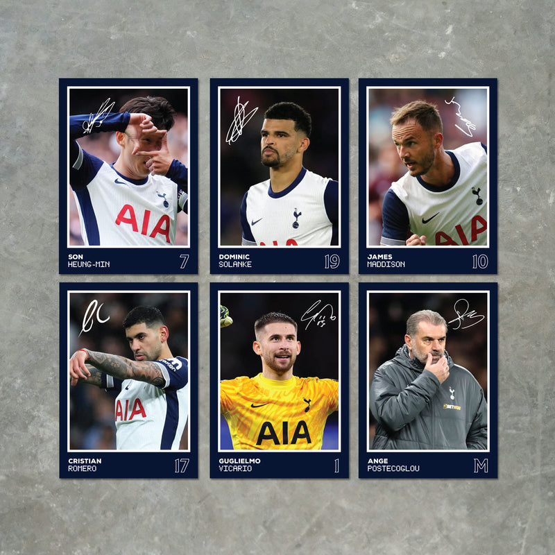 Tottenham Hotspur Players SIGNED A6 Poster Pack 2 - 6 Autographed Poster Print Cards (Son, Romero, Maddison, Solanke, Vicario, Postecoglou)