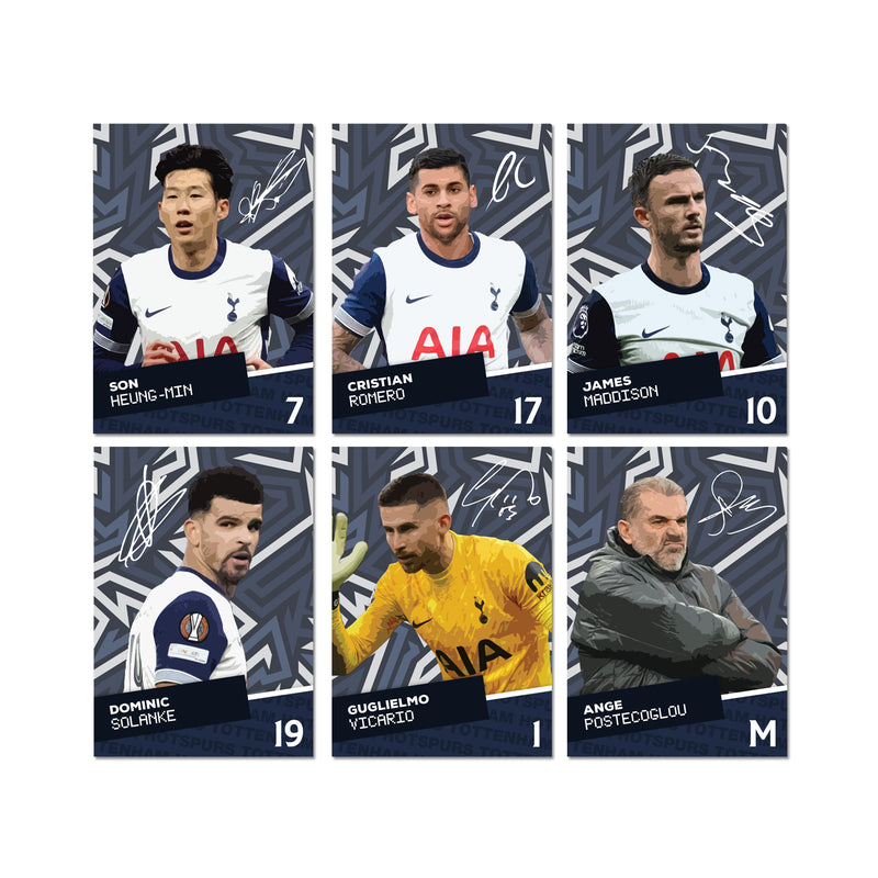 Tottenham Hotspur Players SIGNED A6 Poster Pack - 6 Autographed Poster Print Cards (Son, Romero, Maddison, Solanke, Vicario, Postecoglou)