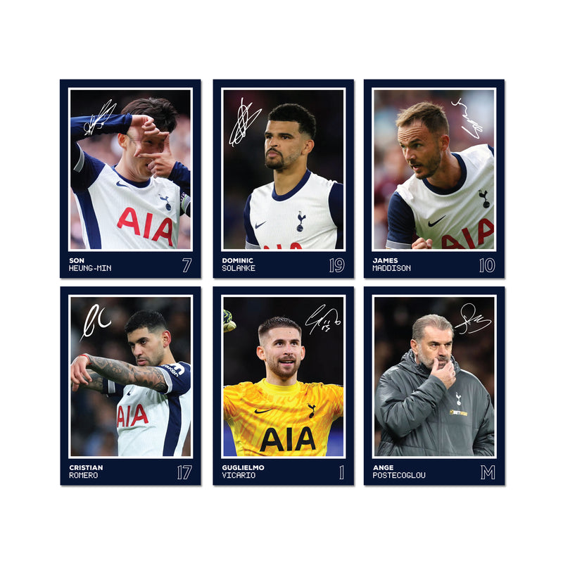 Tottenham Hotspur Players SIGNED A6 Poster Pack 2 - 6 Autographed Poster Print Cards (Son, Romero, Maddison, Solanke, Vicario, Postecoglou)