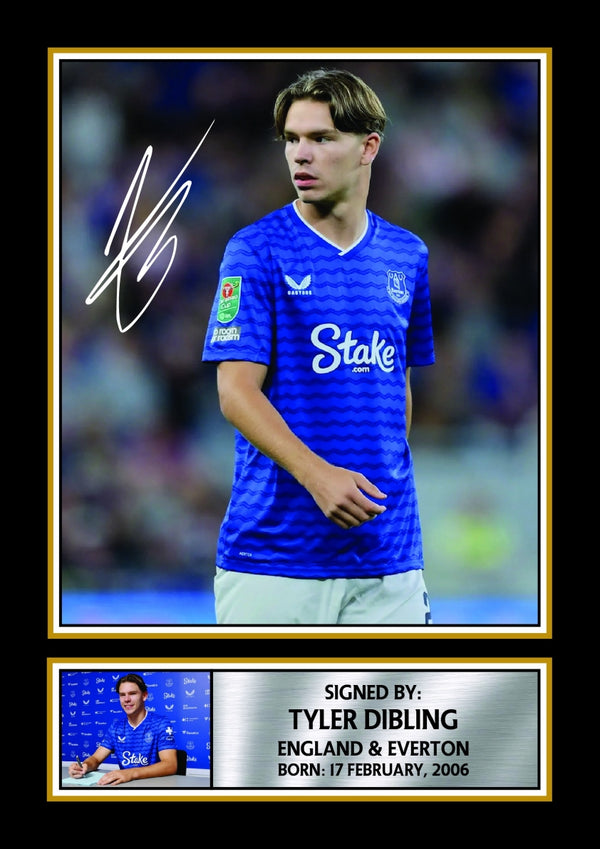Tyler Dibling Everton Footballer Printed Signature Print – tyler Dibling printed signature poster