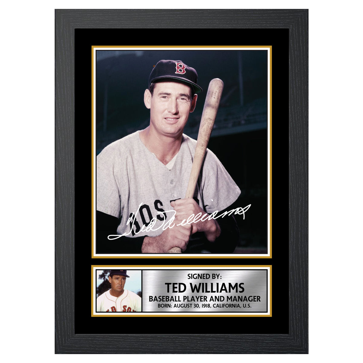 Ted Williams 2 Baseball Player Printed Signature Poster Print Gift
