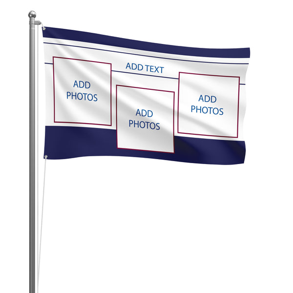 Personalised Tottenham football flag in navy and white, printed with custom wording