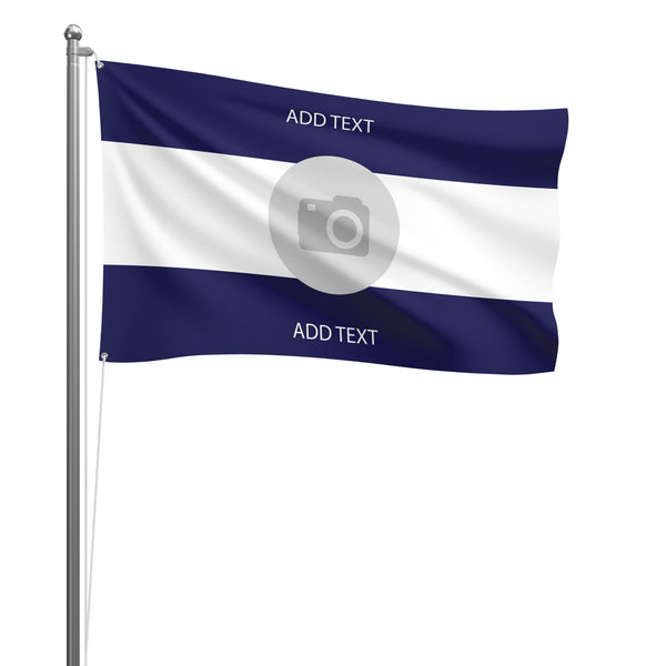 Personalised Tottenham football flag design 2 in navy and white, printed with custom wording