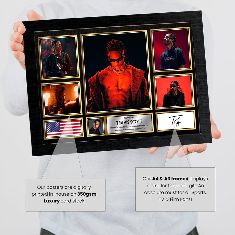 Rappers Travis Scott Framed Autographed Print - Limited Edition Autograph Fan Gift – Collectible Memorabilia Merchandise