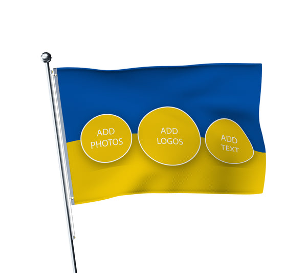 Personalised Ukraine terrace flag: blue & yellow Ukrainian flag, printed with custom wording