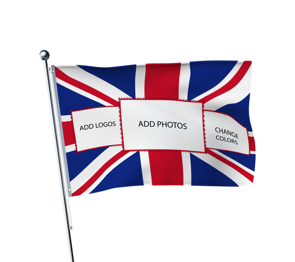 Personalised Union Jack terrace flag: Great Britain fan flag, printed with custom wording