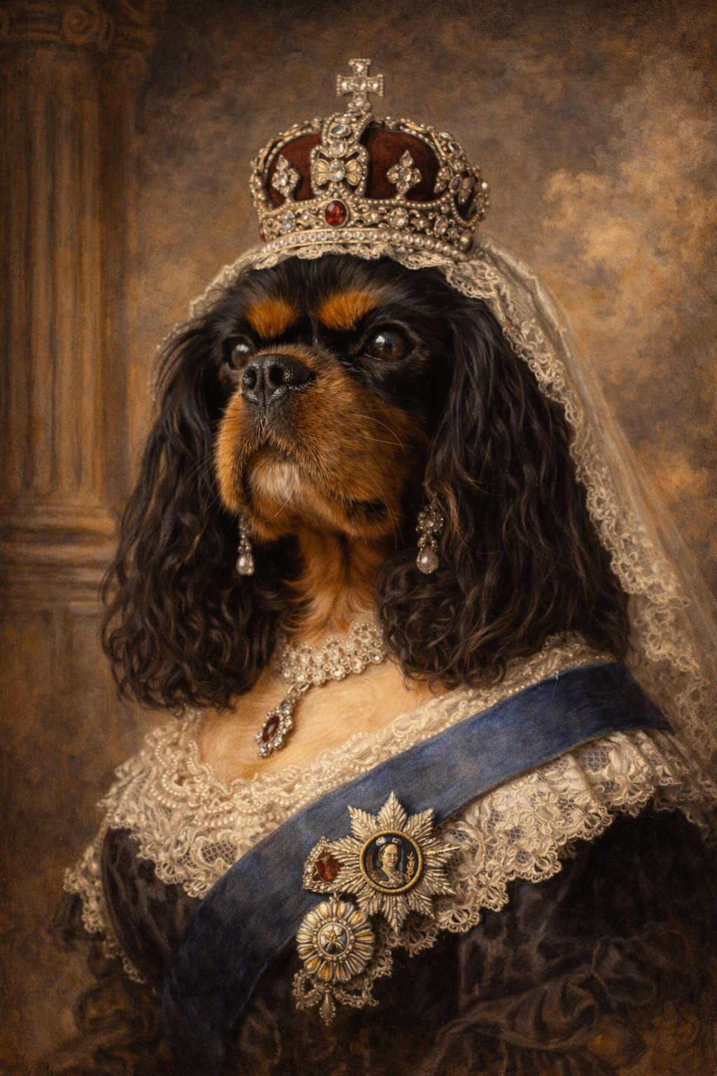 Queen Victoria Dog Portrait Poster – Victorian Queen Dog Wall Art – Funny Royal Dog Painting – Vintage British Monarch Pet Decor – Queen Victoria Dog Portrait Poster