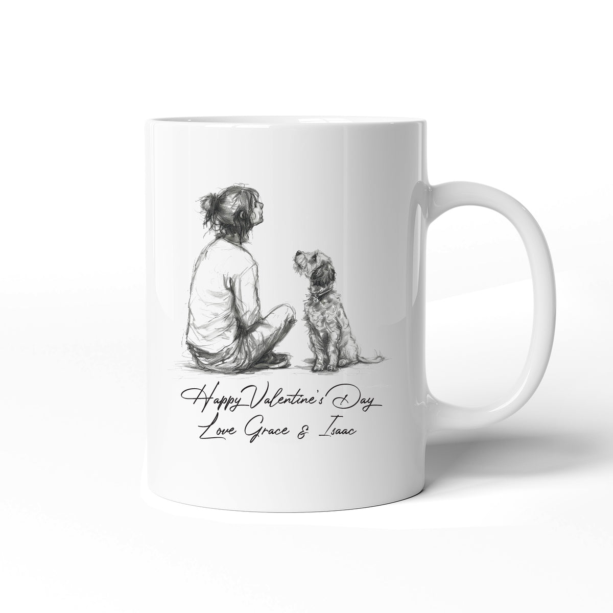 Valentines Day Woman and Dog Personalised Romantic Ceramic Mug Gift