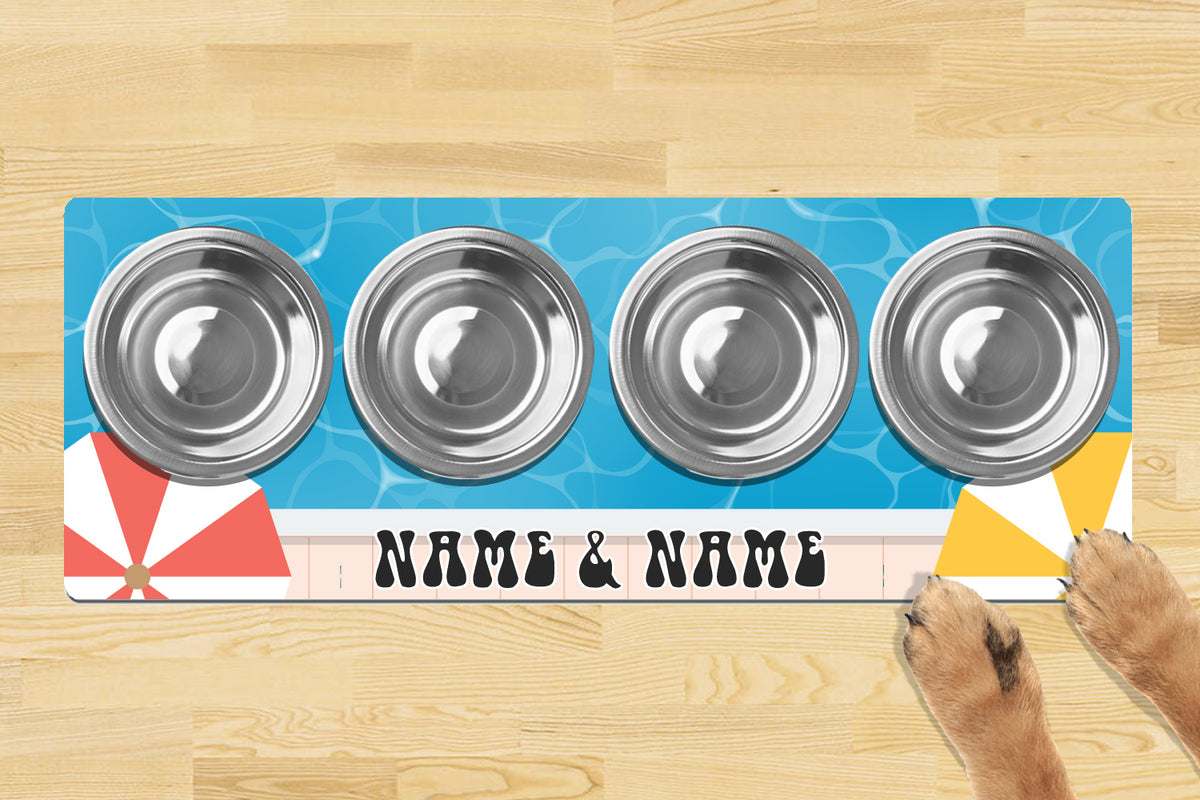 Personalised Dog Bowl Mat 880mm X 300mm4 Bowl Design - Water Dogs