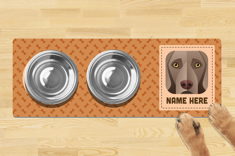 Personalised Dog Breed Dog Bowl Mat (880mm x 300mm)(2 Bowl Design) - WEIMARANER