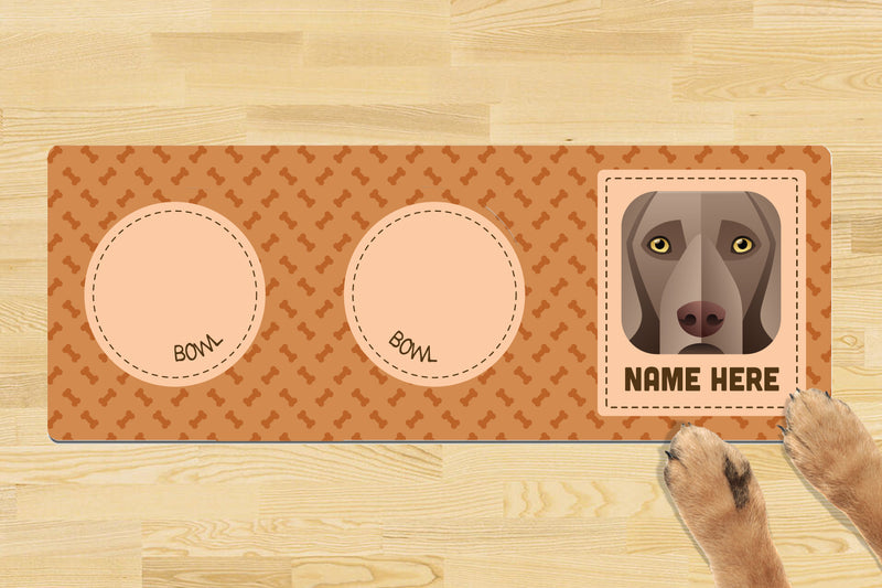 Personalised Dog Breed Dog Bowl Mat (880mm x 300mm)(2 Bowl Design) - WEIMARANER