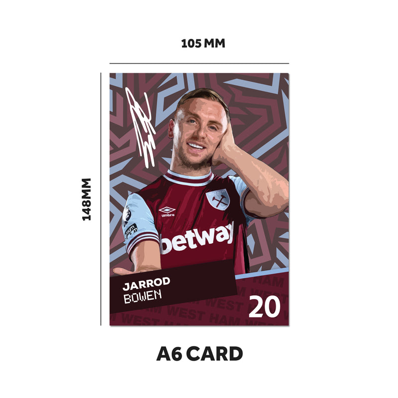 West Ham Players SIGNED A6 Poster Pack - 6 Autographed Poster Print Cards (Bowen, Alavrez, Kudus, Paqueta, Fabianski, Potter)