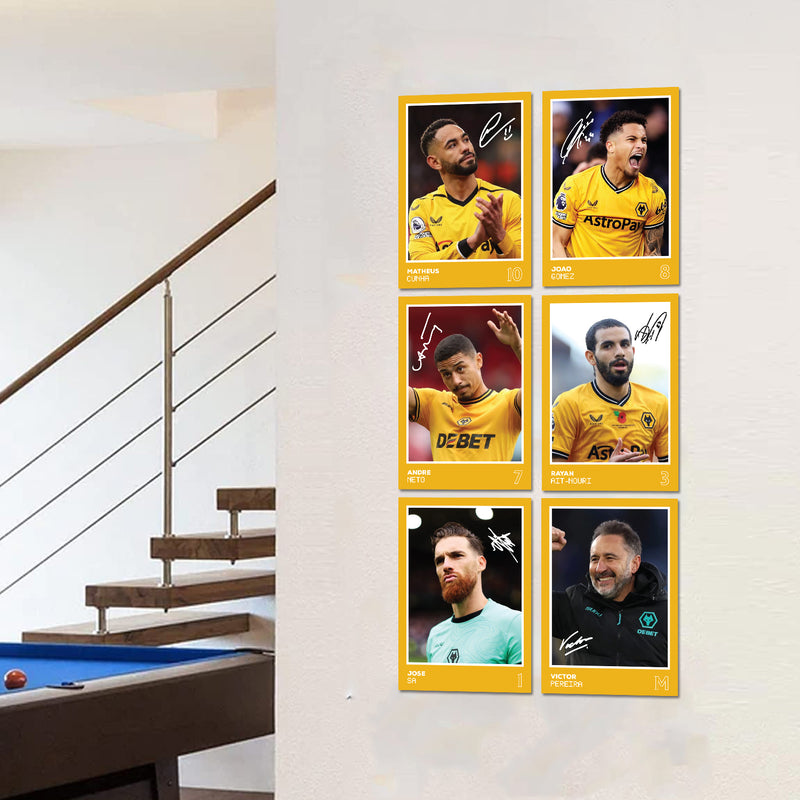 Wolverhampton Wanderers Players SIGNED A6 Poster Pack 2 - 6 Autographed Poster Print Cards (Cunha, Gomez, Neto, Ait-Nouri, Sa, Pereira)