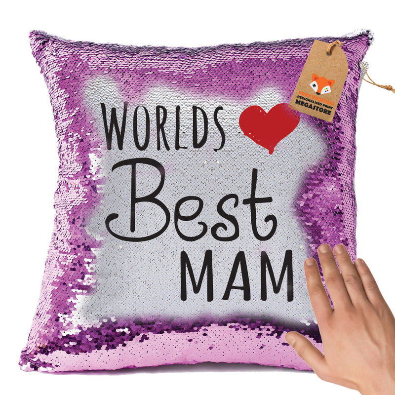 WORLDS BEST MAM MOTHERS DAY SUBLIMATED SEQUIN CUSHION HIGH QUALITY