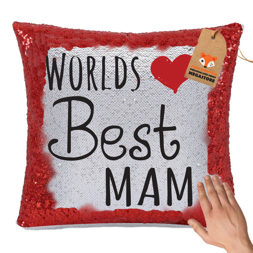 Worlds Best MAM Mothers DAY Sublimated Sequin Cushion High Quality – CLASSIC RED