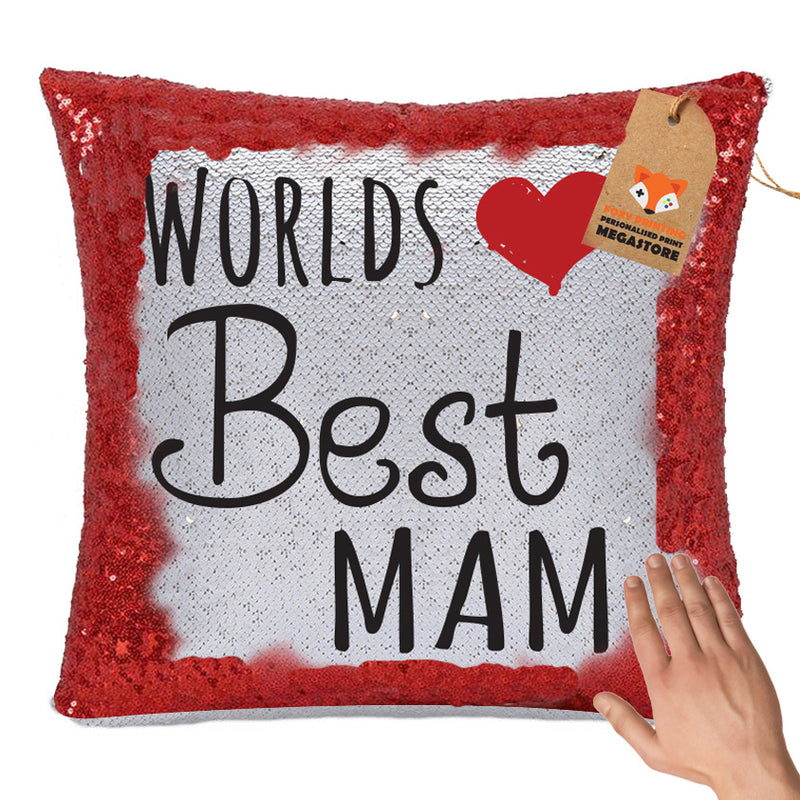 WORLDS BEST MAM MOTHERS DAY SUBLIMATED SEQUIN CUSHION HIGH QUALITY