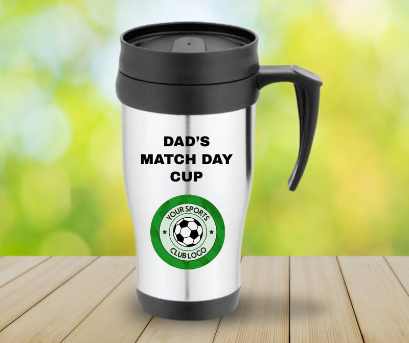 Dad's Match Day Cup – 700ml Stainless Steel Tumbler – Father's Day Gift – Customise with Football Club Logo – Insulated Travel Mug for Hot & Cold Drinks – Personalised Present for Him