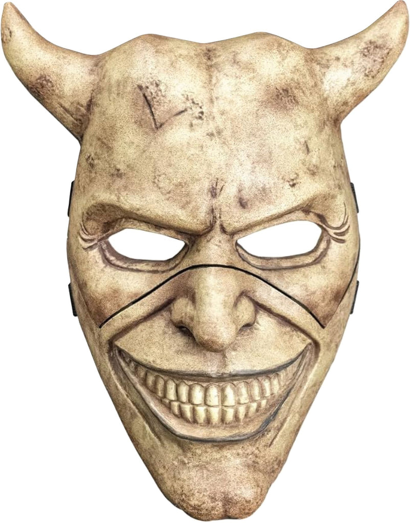 The Grabber "Grin" Halloween Cardboard Face Mask – Scary Horror Mask with Horns & Evil Grin – Creepy Costume & Party Accessory for Halloween, Cosplay & Events
