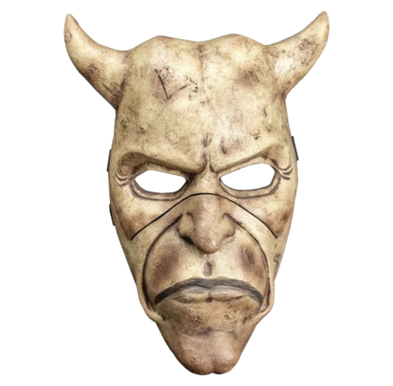 The Grabber “Frown” Halloween Cardboard Face Mask – Scary Horned Horror Mask with Angry Expression – Creepy Costume & Party Accessory for Halloween, Cosplay & Fancy Dress