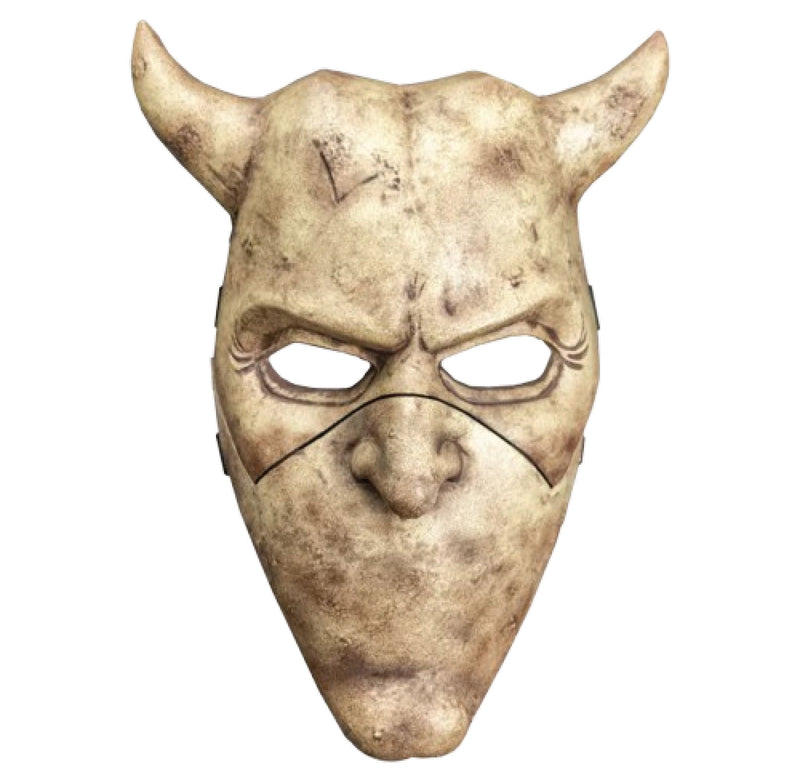 FoxyPrinting The Grabber “Silent” Halloween Cardboard Face Mask – Scary Horned Horror Mask with Creepy Expression – Costume & Party Accessory for Halloween, Cosplay & Fancy Dress
